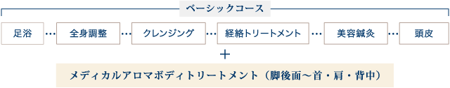 足浴 全身調整 クレンジング 経絡トリートメント 美容鍼灸 頭皮 + メディカルアロマボディトリートメント(脚後面～首・肩・背中)